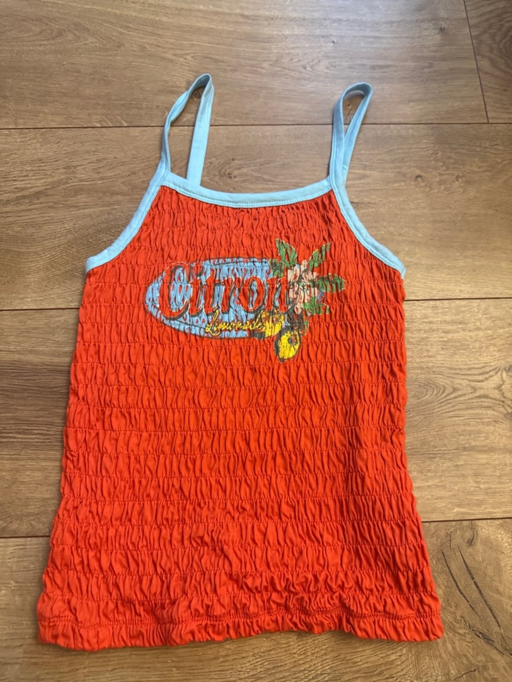 Urban Outfitters Orange Smocked Tank with Light Blue Trim